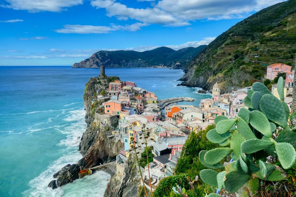 Cinque Terre, Italy travel destination - scenic view of Sunrise Hike to Vernazza's Doria Castle during ideal visiting season