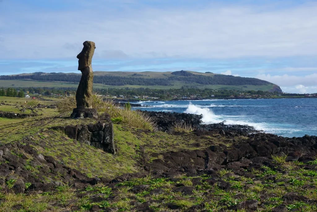 Easter Island, Chile travel destination - scenic view of Sunrise Serenity at Ahu Tongariki during ideal visiting season