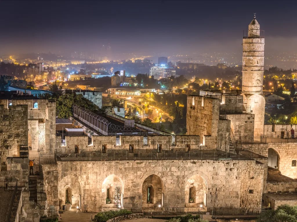 Jerusalem, Israel travel destination - scenic view of Sunrise Over the Old City from the Mount of Olives during ideal visiting season