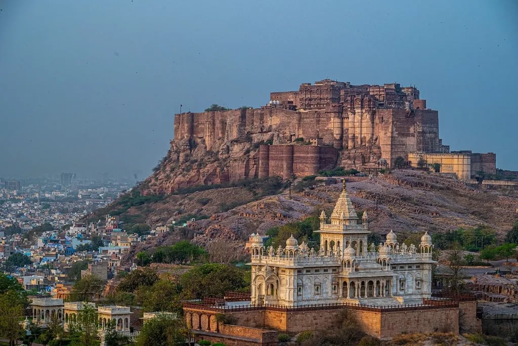Jodhpur, India travel destination - scenic view of Sunrise Spectacle at Mehrangarh Fort during ideal visiting season