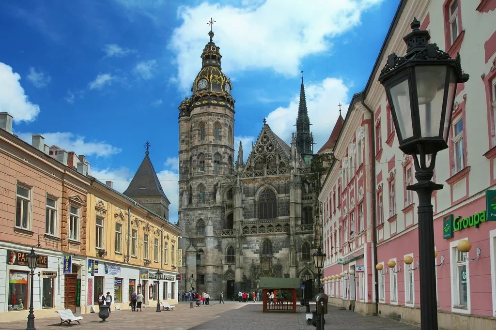 Košice, Slovakia travel destination - scenic view of St. Elisabeth Cathedral's Majestic Ascent during ideal visiting season