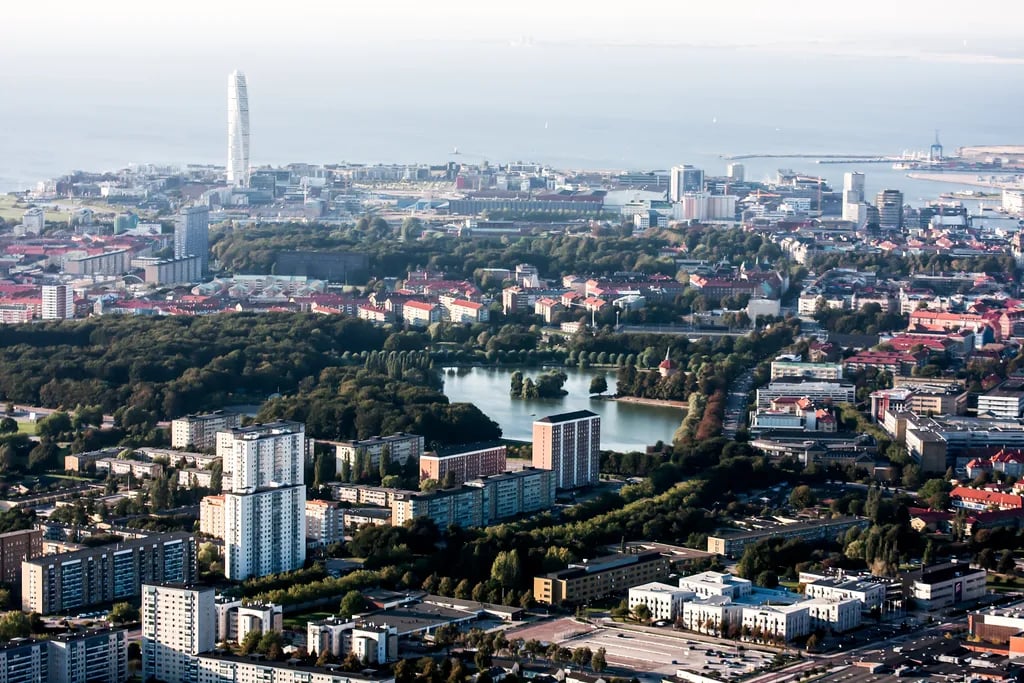 Malmö, Sweden travel destination - scenic view of Twist and Turn at the Turning Torso during ideal visiting season