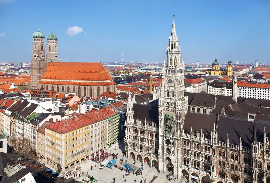 Munich, Germany travel destination - scenic view of Sunrise Serenity at Marienplatz during ideal visiting season