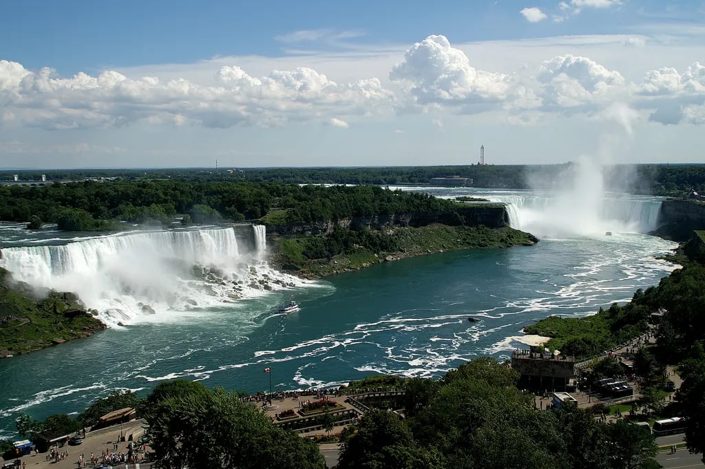 Niagara Falls, Canada/USA travel destination - scenic view of Sunrise from the Canadian Horseshoe during ideal visiting season