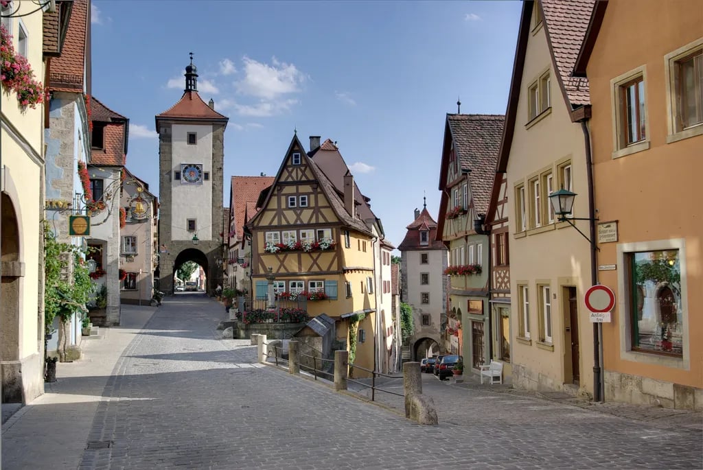 Rothenburg ob der Tauber, Germany travel destination - scenic view of Twilight Watchman's Tour during ideal visiting season