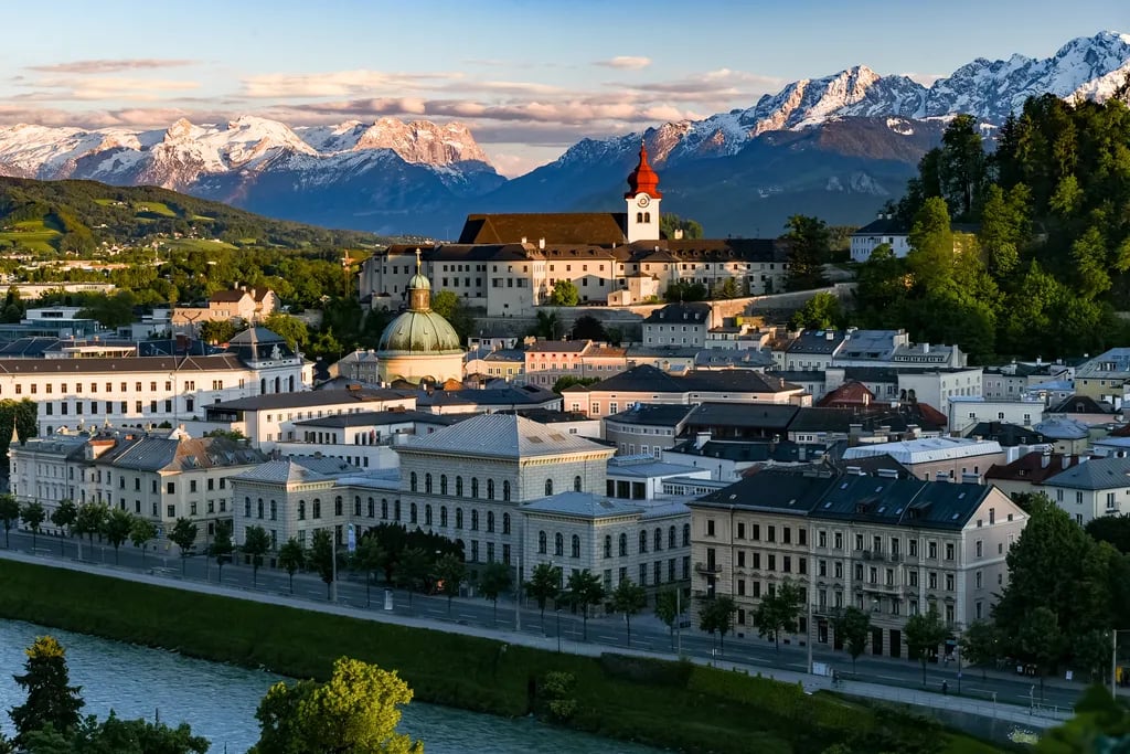 Salzburg, Austria travel destination - scenic view of Sunrise Serenity at Hohensalzburg Fortress during ideal visiting season