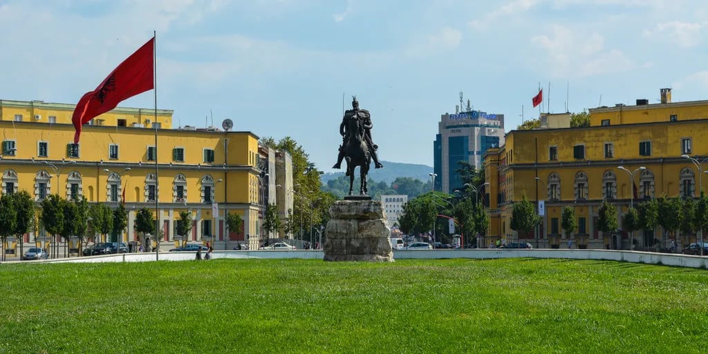 Tirana, Albania travel destination - scenic view of Skanderbeg Square's Grandeur and Hidden Courtyards during ideal visiting season