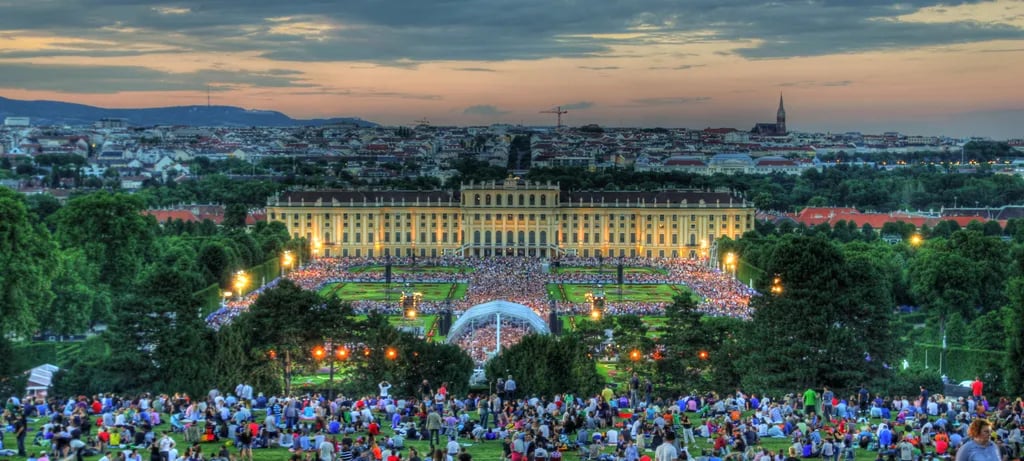 Vienna, Austria travel destination - scenic view of Imperial Echoes in Schönbrunn Palace Gardens during ideal visiting season