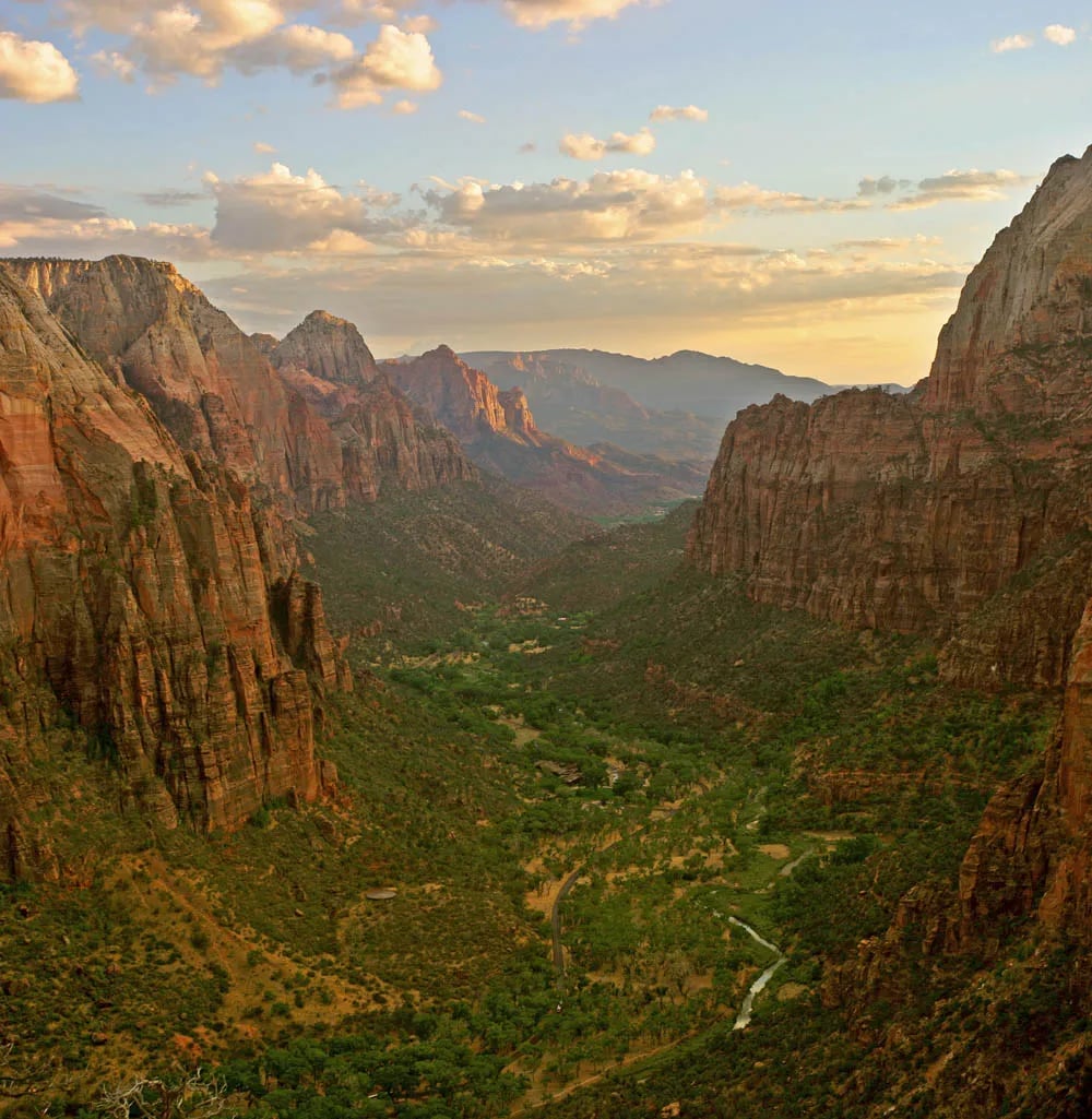 Zion National Park, USA travel destination - scenic view of Sunrise Hike to Observation Point (via East Mesa Trail) during ideal visiting season